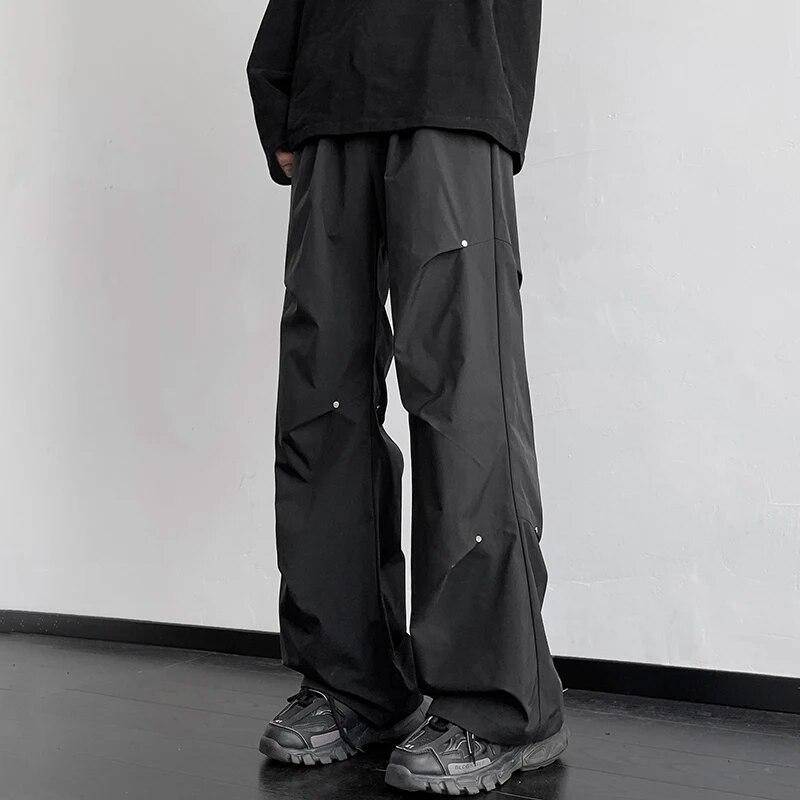 2024 sommer Übergroßen Casual Baggy Y2K Hosen Männer Breite Bein Cargo Hosen Elastische Taille Harajuku Jogginghose Techwear Koreanische Kleidung 3XL schwarz von Joom DACH