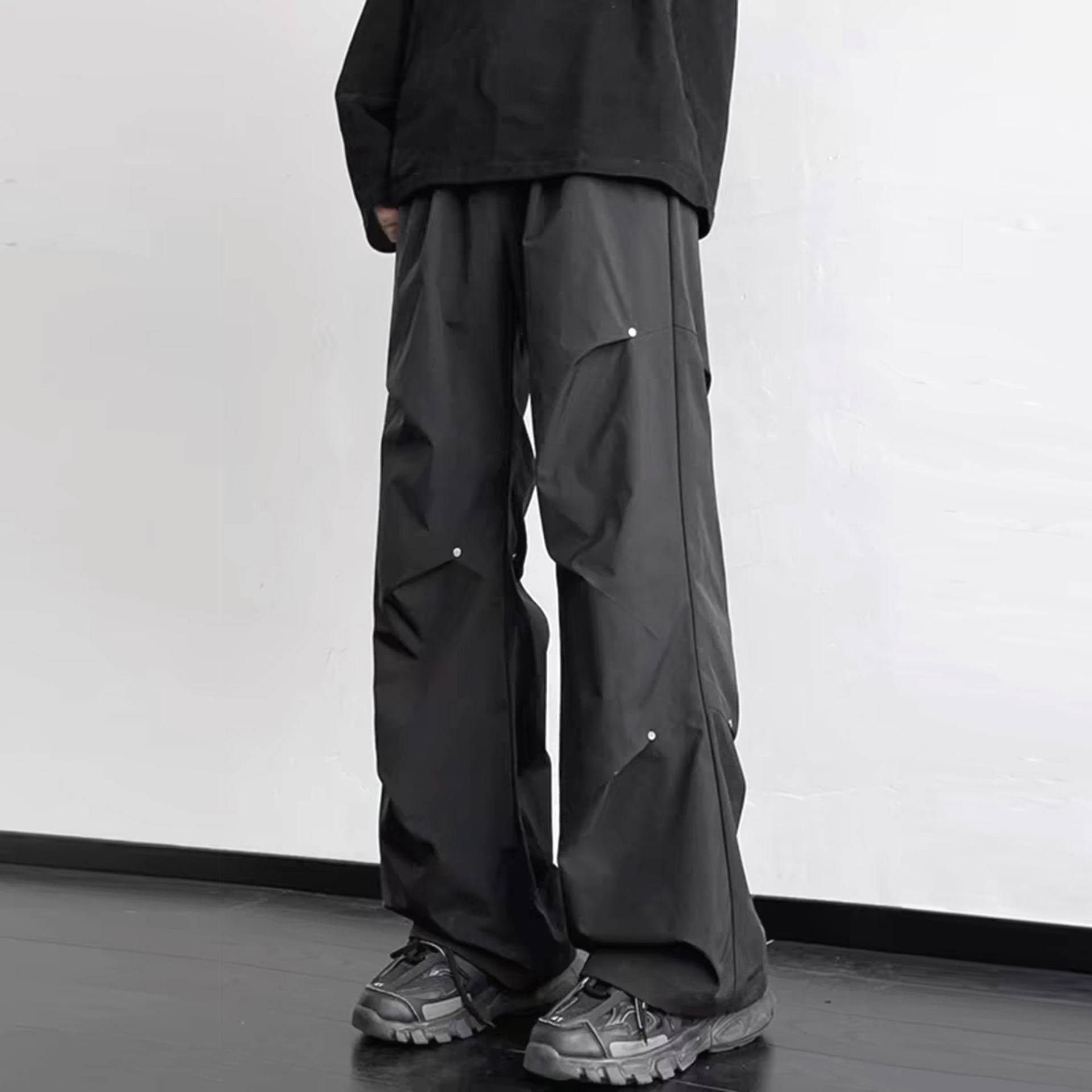 2024 sommer Übergroßen Casual Baggy Y2K Hosen Männer Breite Bein Cargo Hosen Elastische Taille Harajuku Jogginghose Techwear Koreanische Kleidung M schwarz von Joom DACH