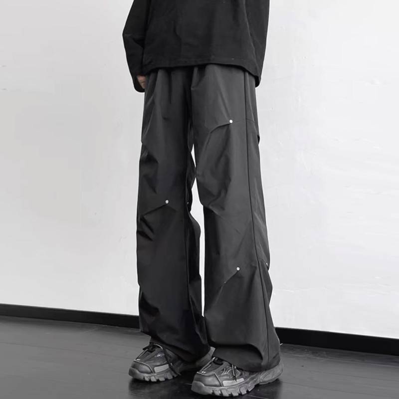 2024 sommer Übergroßen Casual Baggy Y2K Hosen Männer Breite Bein Cargo Hosen Elastische Taille Harajuku Jogginghose Techwear Koreanische Kleidung M schwarz von Joom DACH