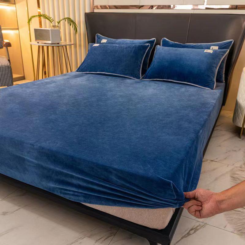 2024 weiche Warme Plüsch Spannbetttuch Elastische Matratze Abdeckung Flauschigen Korallen Fleece Bettwäsche Winter Paar Luxus Doppelbett Bettwäsche Bed sheet (90x200x25cm) blau von Joom DACH