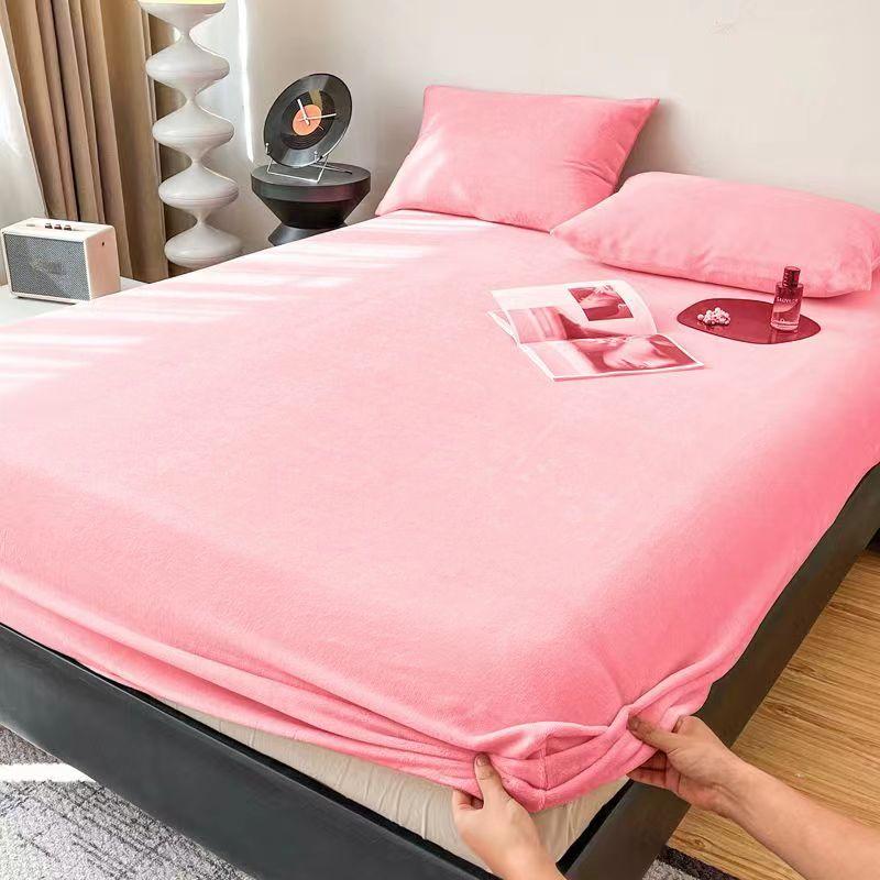 2024 weiche Warme Plüsch Spannbetttuch Elastische Matratze Abdeckung Flauschigen Korallen Fleece Bettwäsche Winter Paar Luxus Doppelbett Bettwäsche Bed sheet (90x200x25cm) rosa von Joom DACH