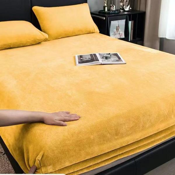 2024 weiche Warme Plüsch Spannbetttuch Elastische Matratze Abdeckung Flauschigen Korallen Fleece Bettwäsche Winter Paar Luxus Doppelbett Bettwäsche Bed sheet (90x200x25cm) gelb von Joom DACH