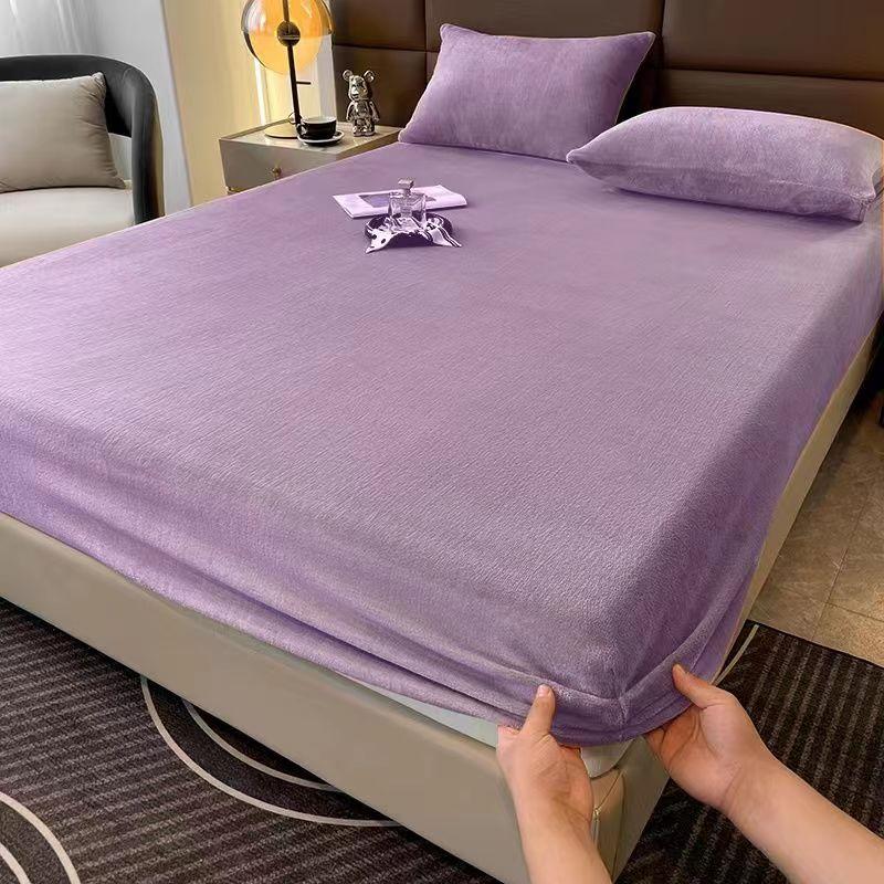 2024 weiche Warme Plüsch Spannbetttuch Elastische Matratze Abdeckung Flauschigen Korallen Fleece Bettwäsche Winter Paar Luxus Doppelbett Bettwäsche Bed sheet (90x200x25cm) lavendel lila von Joom DACH