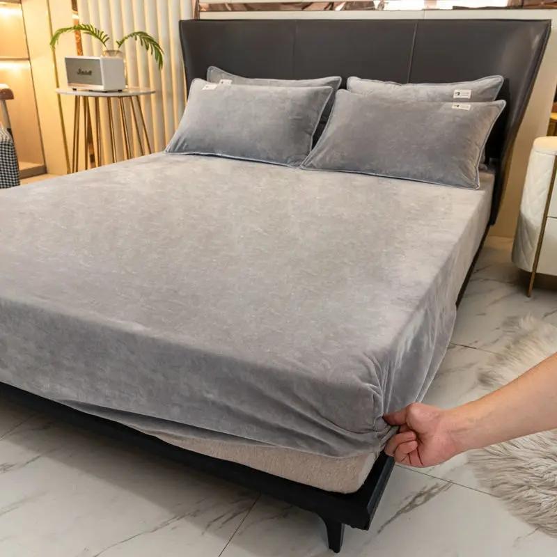 2024 weiche Warme Plüsch Spannbetttuch Elastische Matratze Abdeckung Flauschigen Korallen Fleece Bettwäsche Winter Paar Luxus Doppelbett Bettwäsche Bed sheet (90x200x25cm) silber grau von Joom DACH