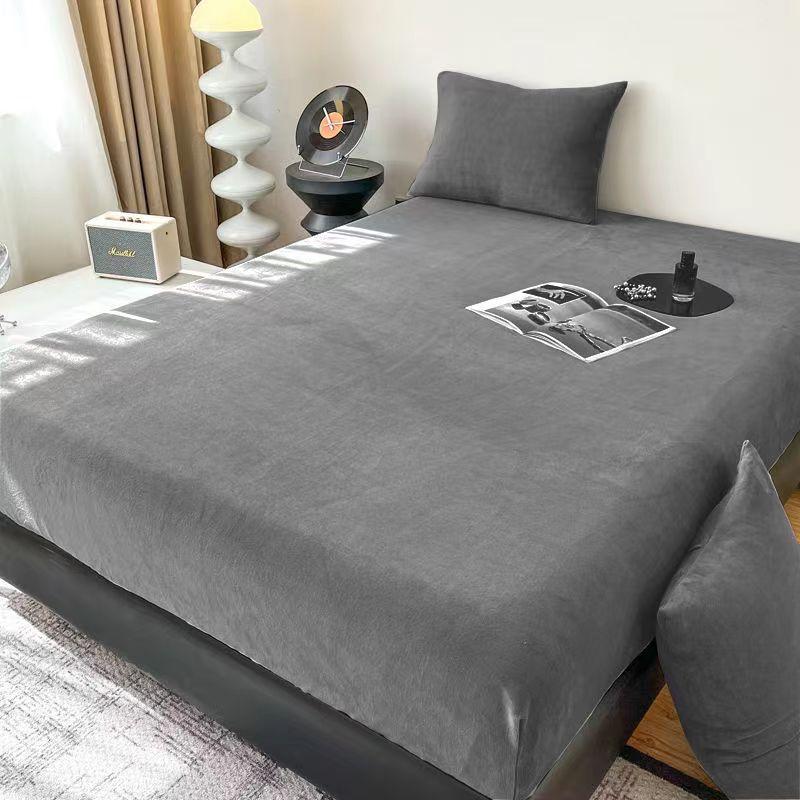 2024 weiche Warme Plüsch Spannbetttuch Elastische Matratze Abdeckung Flauschigen Korallen Fleece Bettwäsche Winter Paar Luxus Doppelbett Bettwäsche Bed sheet (90x200x25cm) dunkelgraue von Joom DACH