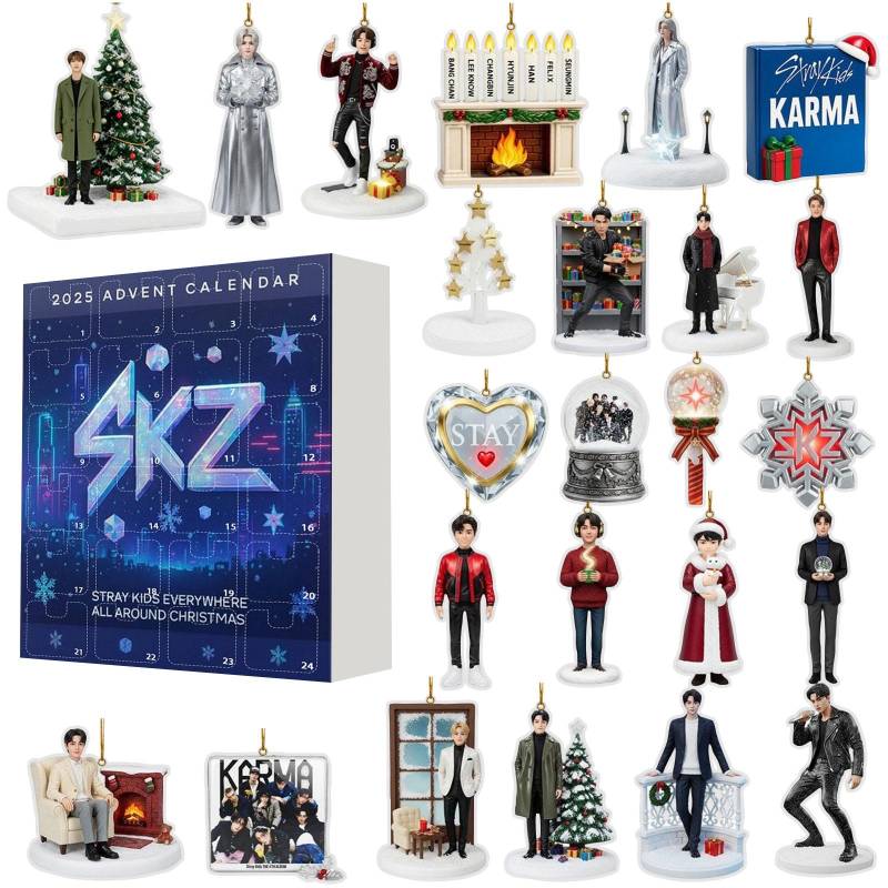 Adventskalender 2025, 24 Tage Weihnachts-Advents-Countdown-Kalender mit 24 Stück Ornamenten, Chill Tägliche Überraschungen, 2D Acryl-Ornamente Weihnachtsdeko One Size blau von Joom DACH