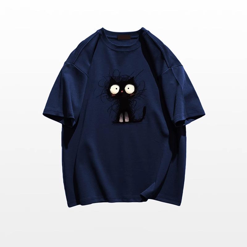 2025 Damen Oversized Baumwoll-T-Shirt: Amerikanischer Stil, Kurzärmelig, Locker geschnitten 6XL (241-300 lbs) navy blau von Joom DACH