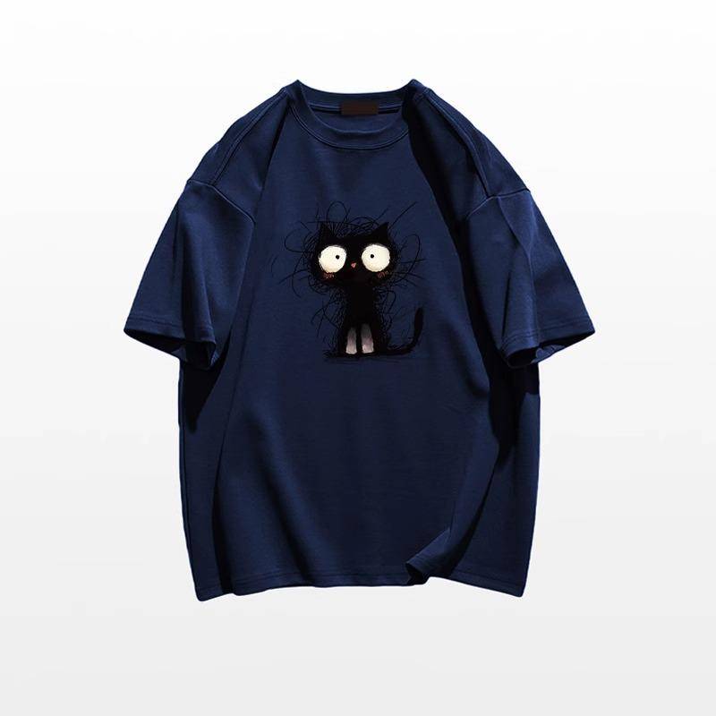 2025 Damen Oversized Baumwoll-T-Shirt: Amerikanischer Stil, Kurzärmelig, Locker geschnitten 6XL (241-300 lbs) navy blau von Joom DACH