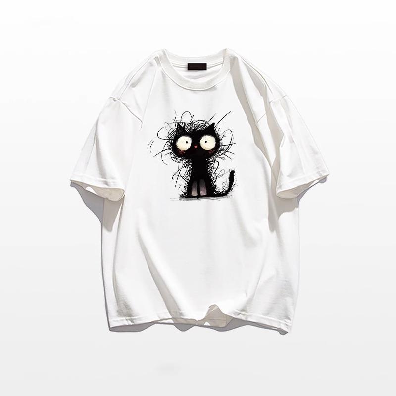 2025 Damen Oversized Baumwoll-T-Shirt: Amerikanischer Stil, Kurzärmelig, Locker geschnitten L (101-115 lbs) weiß von Joom DACH