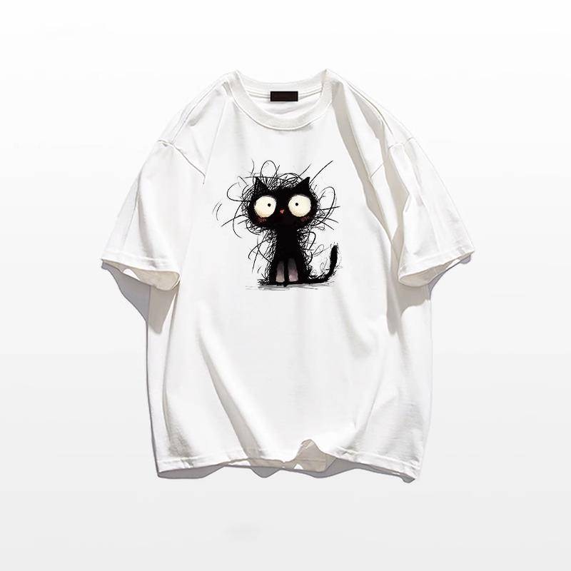 2025 Damen Oversized Baumwoll-T-Shirt: Amerikanischer Stil, Kurzärmelig, Locker geschnitten L (101-115 lbs) weiß von Joom DACH