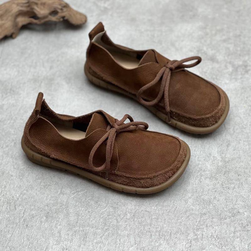 2025 Damen Retro Handgefertigte Echtleder Flache Schnürschuhe 39 kaffeebraun von Joom DACH