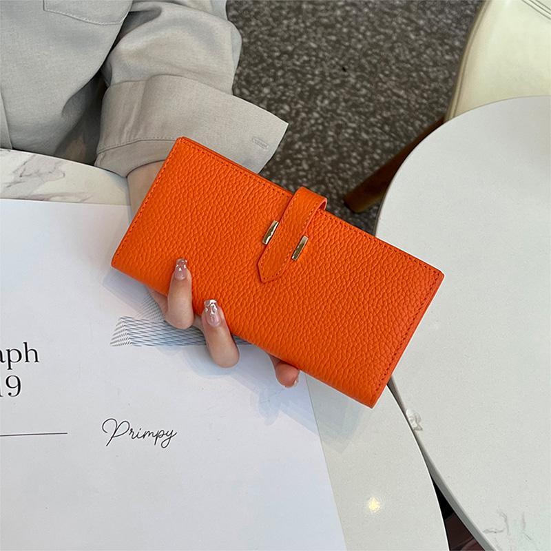 2025 Echtes Leder Damen Geldbörsen Erste Schicht Aus Rindsleder Lange Geldbörse H Hasp Clutch Taschen Für Damen Bifold Brieftasche Ohne Logo orange von Joom DACH