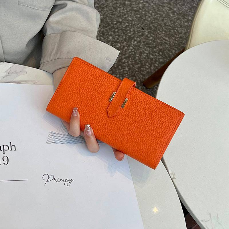 2025 Echtes Leder Damen Geldbörsen Erste Schicht Aus Rindsleder Lange Geldbörse H Hasp Clutch Taschen Für Damen Bifold Brieftasche Ohne Logo orange von Joom DACH