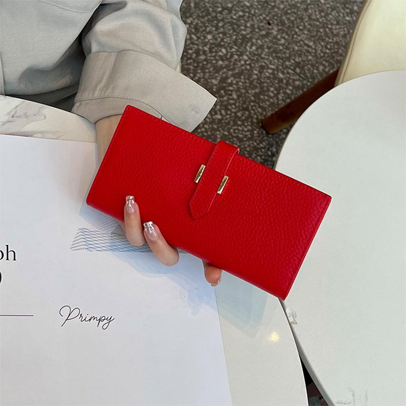 2025 Echtes Leder Damen Geldbörsen Erste Schicht Aus Rindsleder Lange Geldbörse H Hasp Clutch Taschen Für Damen Bifold Brieftasche Ohne Logo rot von Joom DACH
