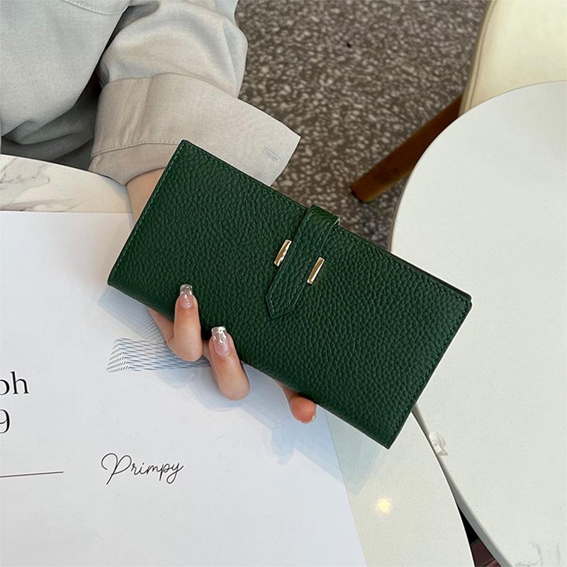 2025 Echtes Leder Damen Geldbörsen Erste Schicht Aus Rindsleder Lange Geldbörse H Hasp Clutch Taschen Für Damen Bifold Brieftasche Ohne Logo dunkelgrüne von Joom DACH