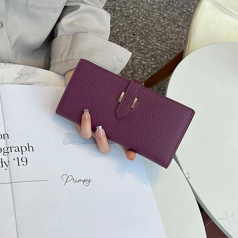 2025 Echtes Leder Damen Geldbörsen Erste Schicht Aus Rindsleder Lange Geldbörse H Hasp Clutch Taschen Für Damen Bifold Brieftasche Ohne Logo violett von Joom DACH