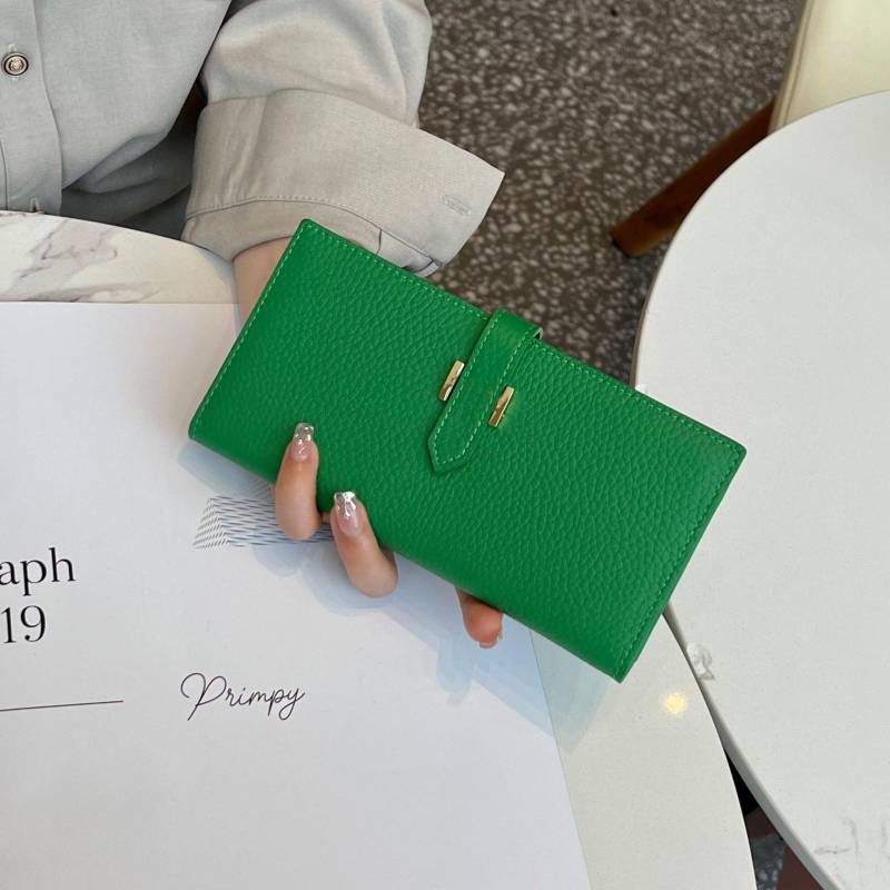 2025 Echtes Leder Damen Geldbörsen Erste Schicht Aus Rindsleder Lange Geldbörse H Hasp Clutch Taschen Für Damen Bifold Brieftasche Ohne Logo grün von Joom DACH