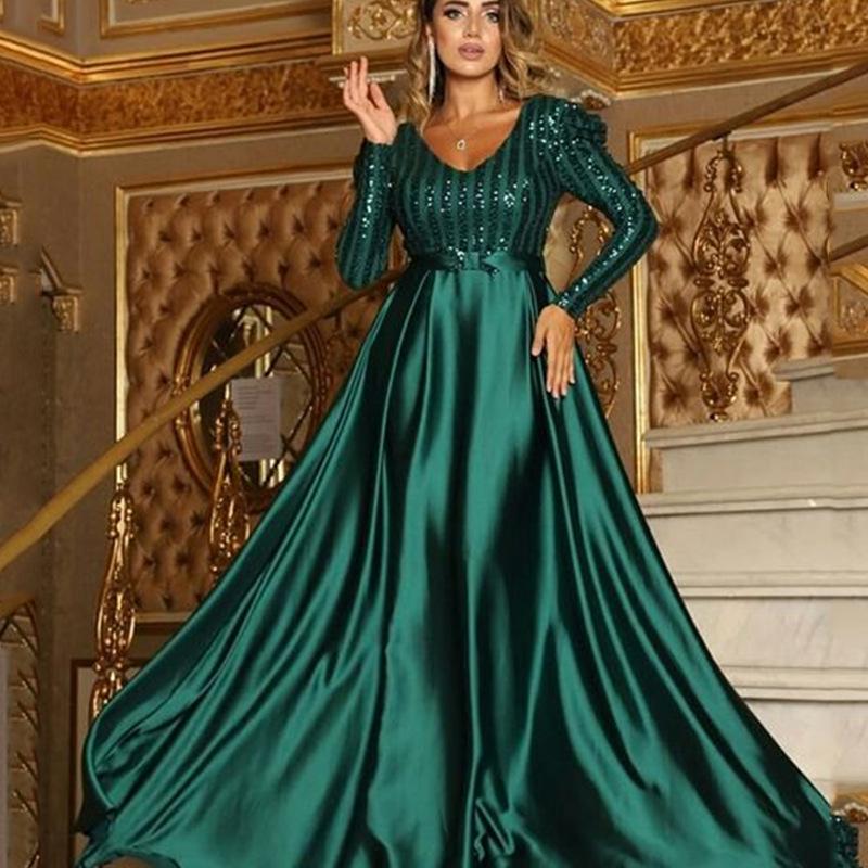 2025 Europäisches & Amerikanisches Damen Abendkleid mit tiefem V-Ausschnitt 3XL grün von Joom DACH