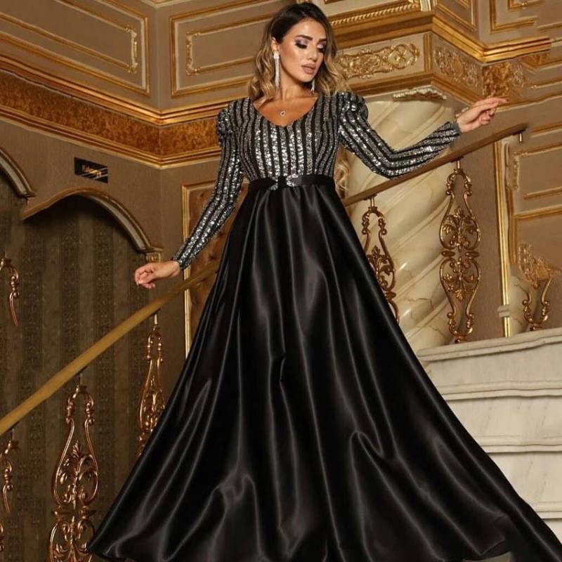 2025 Europäisches & Amerikanisches Damen Abendkleid mit tiefem V-Ausschnitt 3XL silber/schwarz von Joom DACH