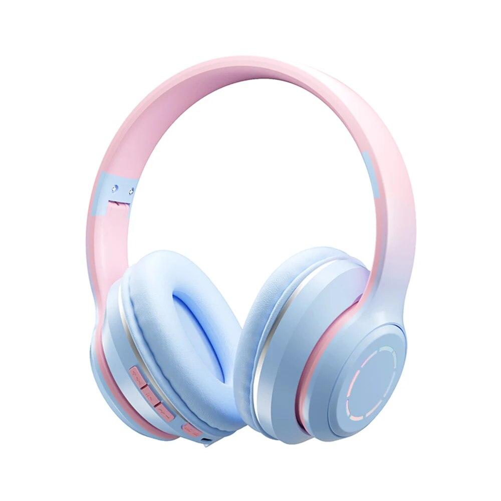 2025 Farbverlauf Bluetooth-Kopfhörer Drahtloses Musik-Headset LED-Licht mit Mikrofon Gamer-Kopfhörer Kinder Schöne Weihnachtsgeschenke blau von Joom DACH