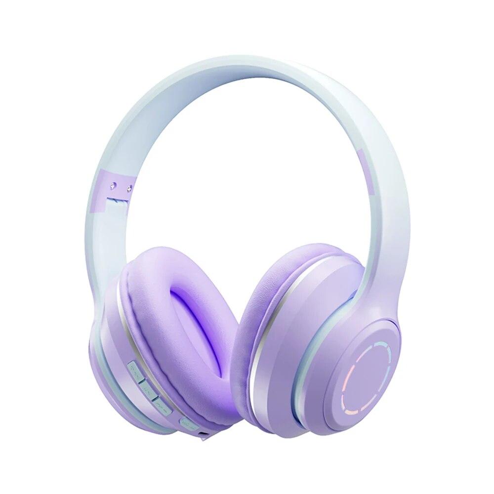 2025 Farbverlauf Bluetooth-Kopfhörer Drahtloses Musik-Headset LED-Licht mit Mikrofon Gamer-Kopfhörer Kinder Schöne Weihnachtsgeschenke violett von Joom DACH