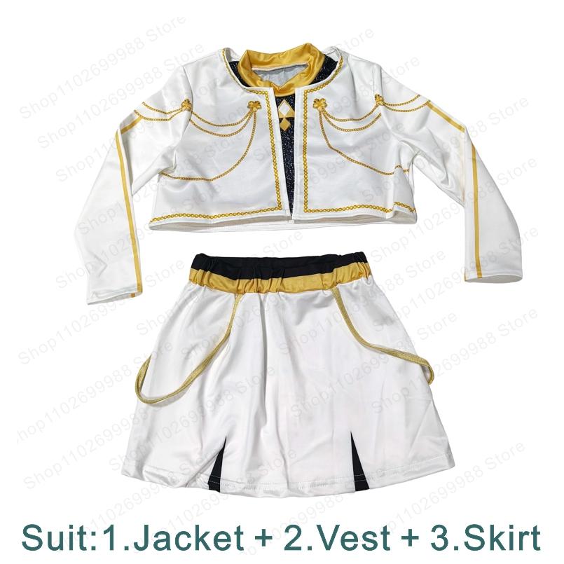 2025 Film Dämon K Pop Zoey Cosplay Kostüm für Mädchen Halloween Karneval Weiß Jägerjacke Weste Rock Dreiteiliges Uniformset 140 CM von Joom DACH