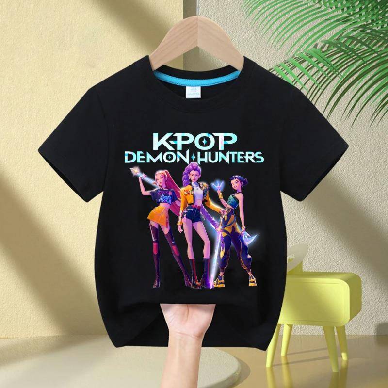 2025 Film Rundhals Cartoon Mädchen Jungen T-Shirt Kinder T-Shirt KPop Dämonenjäger Print Mode Lässige Oberteile Lässige Baby Mädchen Kleidung 120cm von Joom DACH