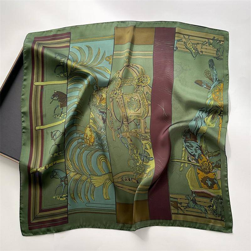 2025 Frühling/Sommer Retro Pferde-Print Halstuch 70*70cm Grün Quadratisches Tuch Damen Atmungsaktives Imitationsseide Halstuch grün von Joom DACH