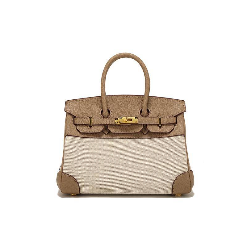 2025 Frühling Damen Leder und Canvas Kontrastfarbe Schulter Crossbody Handtasche von Joom DACH