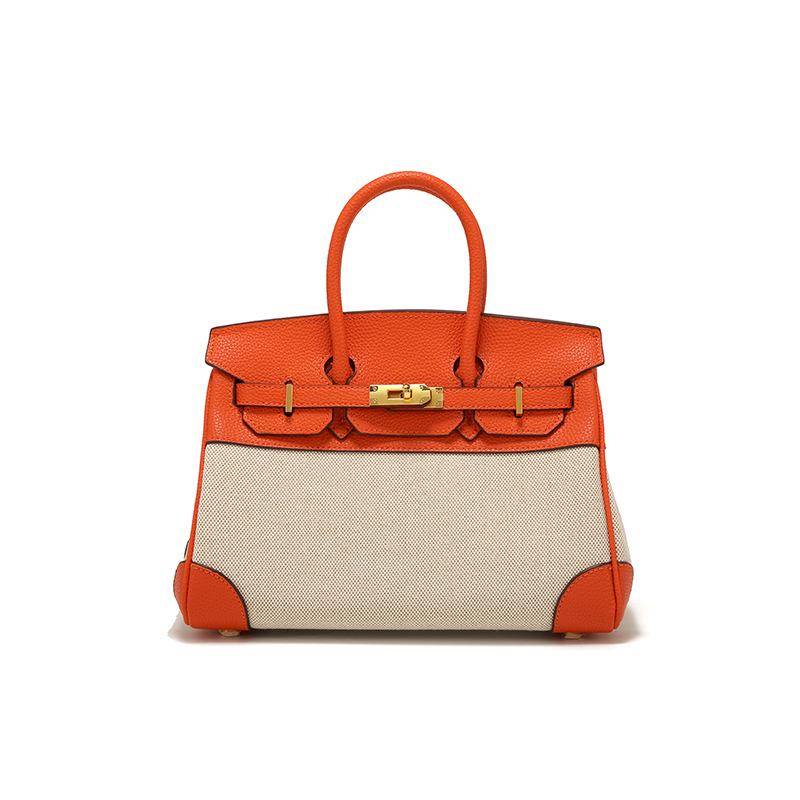 2025 Frühling Damen Leder und Canvas Kontrastfarbe Schulter Crossbody Handtasche von Joom DACH