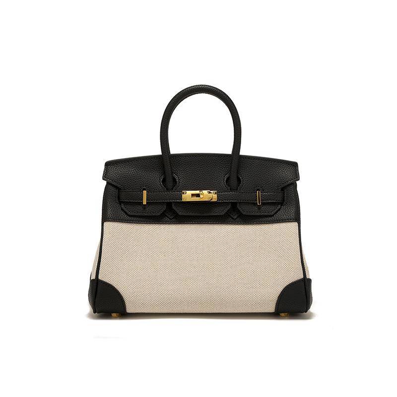 2025 Frühling Damen Leder und Canvas Kontrastfarbe Schulter Crossbody Handtasche von Joom DACH