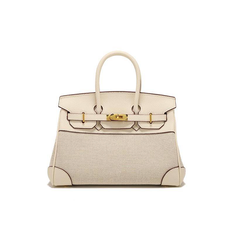 2025 Frühling Damen Leder und Canvas Kontrastfarbe Schulter Crossbody Handtasche von Joom DACH