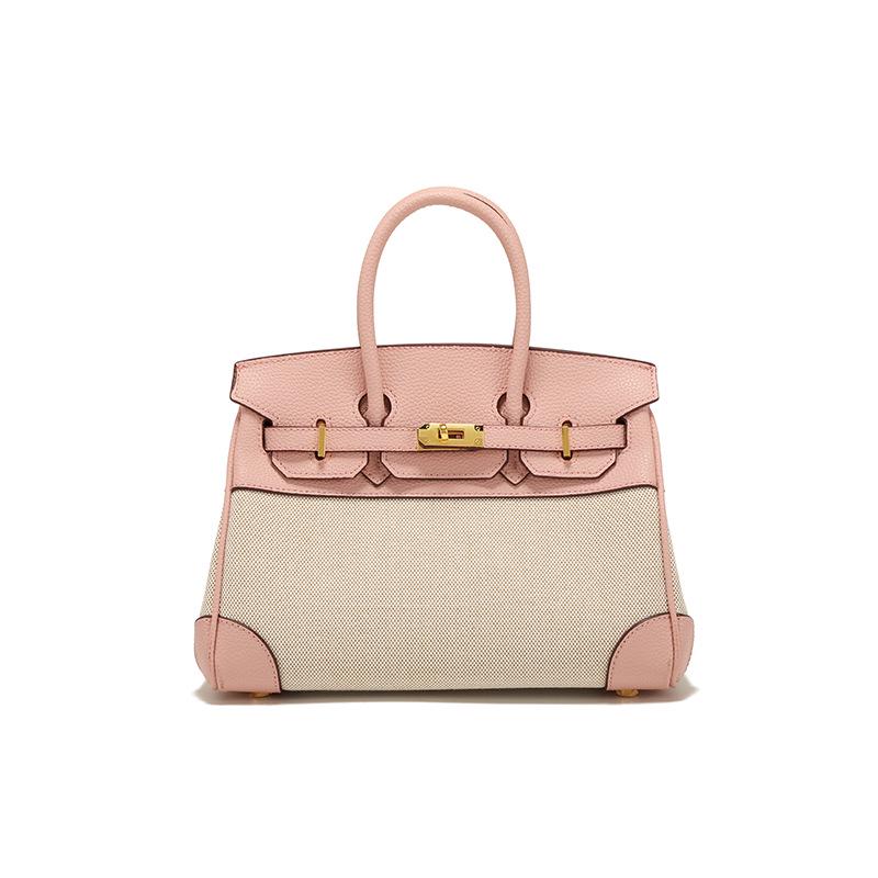 2025 Frühling Damen Leder und Canvas Kontrastfarbe Schulter Crossbody Handtasche von Joom DACH