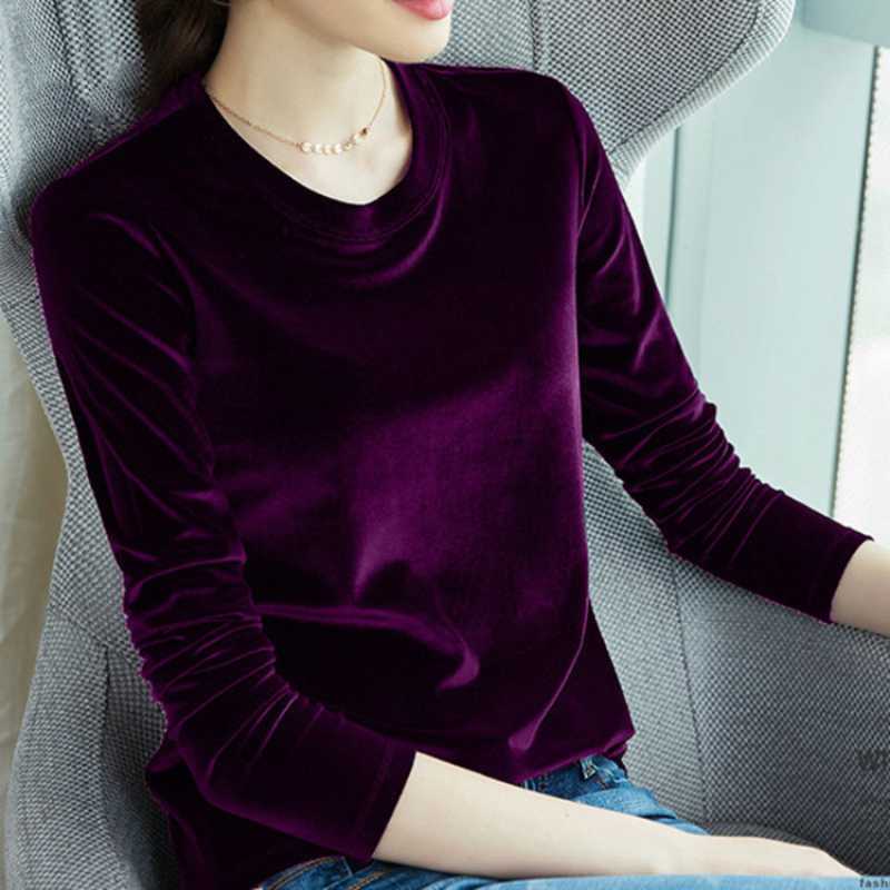 2025 Frühling Herbst Damen Europäischer und Amerikanischer Trend Slim Gold Samt Unterhemd Koreanisches Temperament Sanft Locker Warm Langarmshirt XXXXL violett von Joom DACH