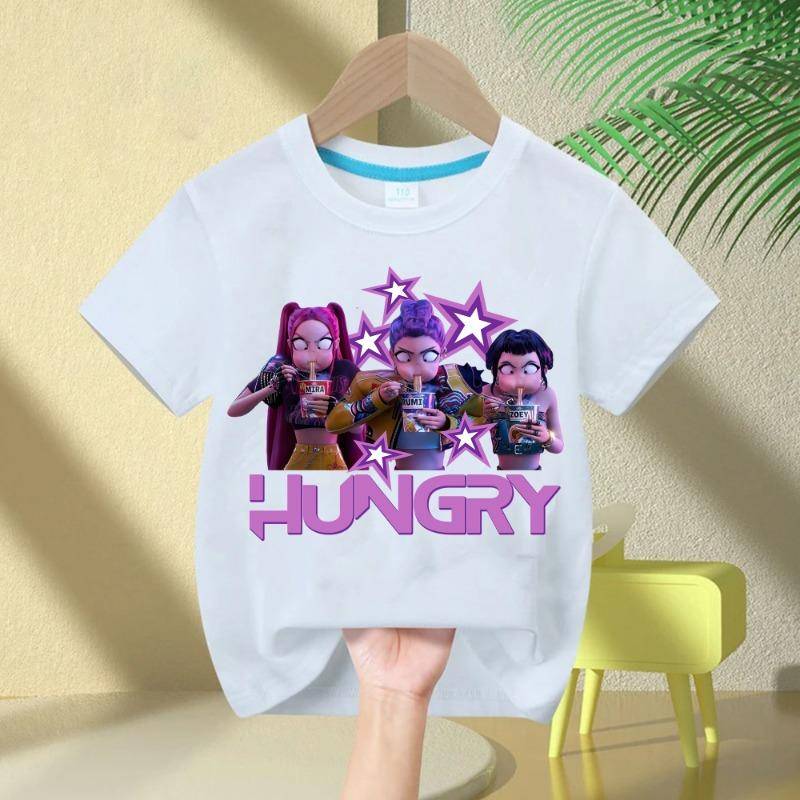 2025 Heißer Film Weiche Baumwolle Baby Mädchen T-Shirt Kinderbekleidung KPop Dämonenjäger Fans Geschenke Kinderkleidung Mode Lässige Oberteile 130cm von Joom DACH