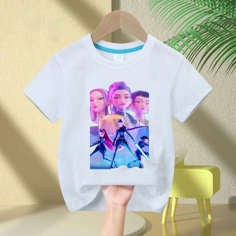 2025 Heißer Film Weiche Baumwolle Baby Mädchen T-Shirt Kinderbekleidung KPop Dämonenjäger Fans Geschenke Kinderkleidung Mode Lässige Oberteile 130cm von Joom DACH