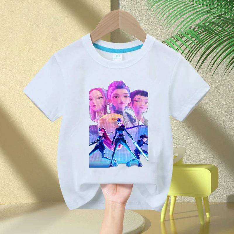 2025 Heißer Film Weiche Baumwolle Baby Mädchen T-Shirt Kinderbekleidung KPop Dämonenjäger Fans Geschenke Kinderkleidung Mode Lässige Oberteile 130cm von Joom DACH