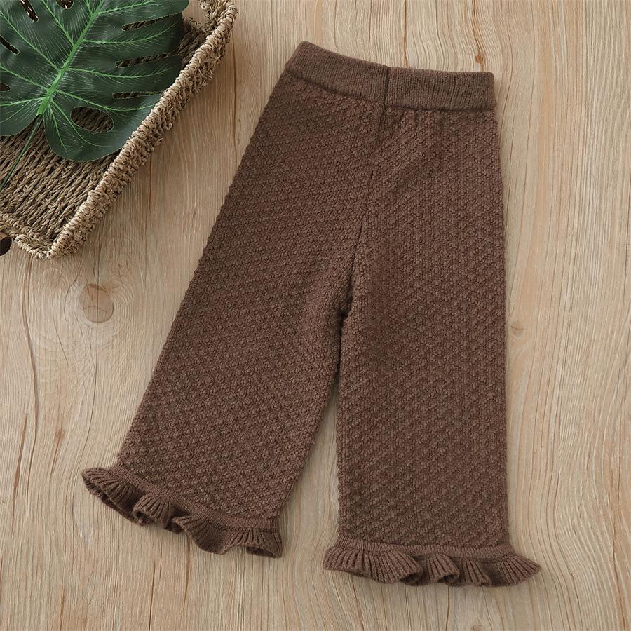 2025 Herbst Gestrickte Weitbeinige Hose mit Hoher Taille für Mädchen Wolle Lässig Schlaghose Kinder Strick Ripphose 110 von Joom DACH