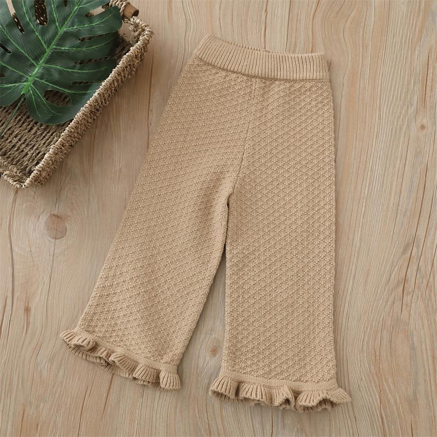 2025 Herbst Gestrickte Weitbeinige Hose mit Hoher Taille für Mädchen Wolle Lässig Schlaghose Kinder Strick Ripphose 90 von Joom DACH