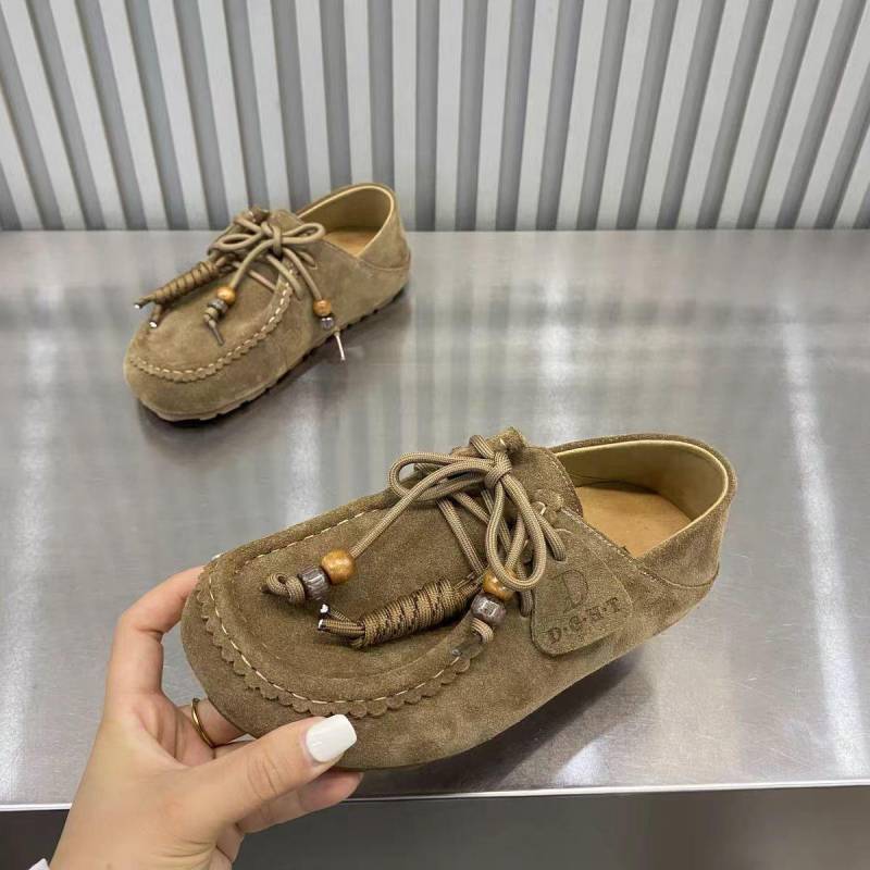2025 Herbst neue Leder flache lässige Beanie Schuhe Damen vielseitige und bequeme zwei Trage Wildleder Slipper einzelne Schuhe 38 khaki von Joom DACH