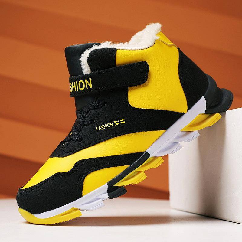 2025 Herbst und Winter Kinder Schneestiefel Hoher Schaft Gefüttert Verdickt Warm Mädchen Baumwollschuhe Sneakers Mittelgroße und Große Kinder Baumwollstiefel 37 gelb von Joom DACH