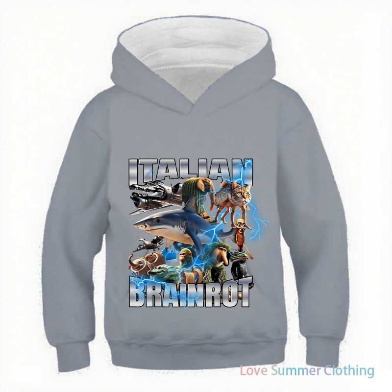 2025 Italienischer Hirnfraß Lustiger Kinder-Hoodie Jungen Tralalero Tralala Tung Tung Sahur Bombardiro Krokodil Brr Brr Cappuccino-Hoodie 120 von Joom DACH