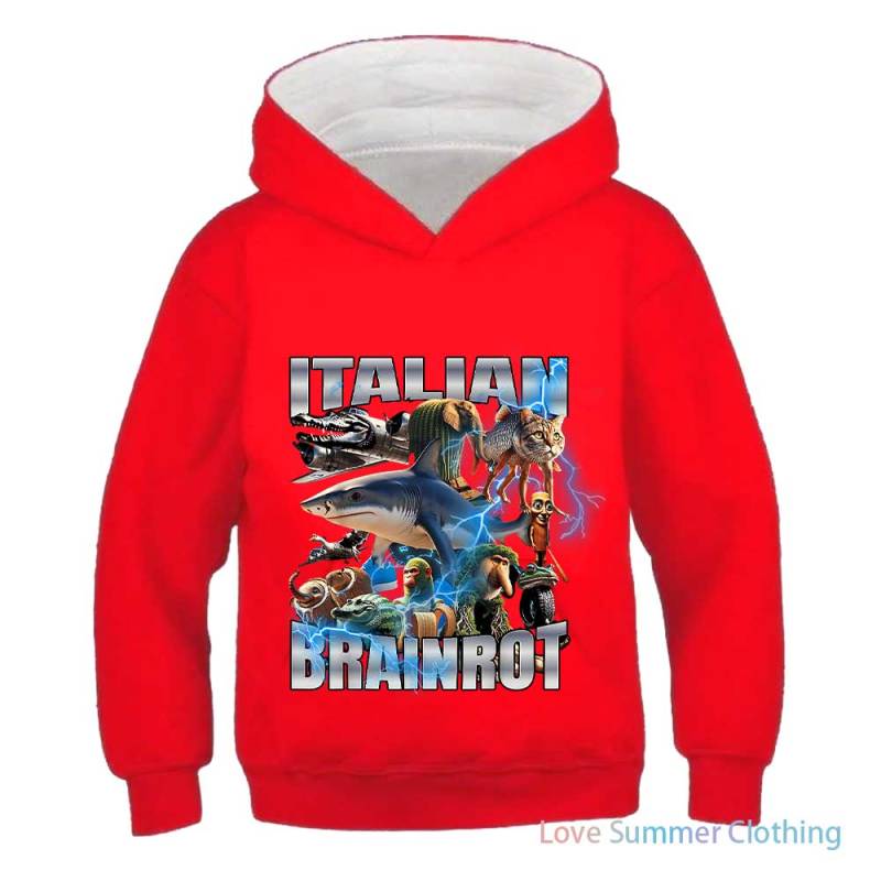 2025 Italienischer Hirnfraß Lustiger Kinder-Hoodie Jungen Tralalero Tralala Tung Tung Sahur Bombardiro Krokodil Brr Brr Cappuccino-Hoodie 140 von Joom DACH