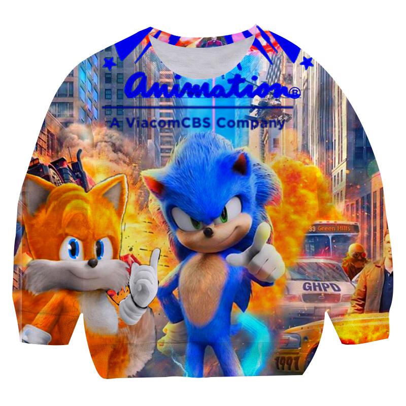 2025 Jahr Neuer Stil Jungen 4-14 Jahre Kleidung Cartoon Sonic Rundhals-Hoodies Mädchen Sweatshirts Hoodie Passform Kindergröße 100-160cm 5-6 Years von Joom DACH