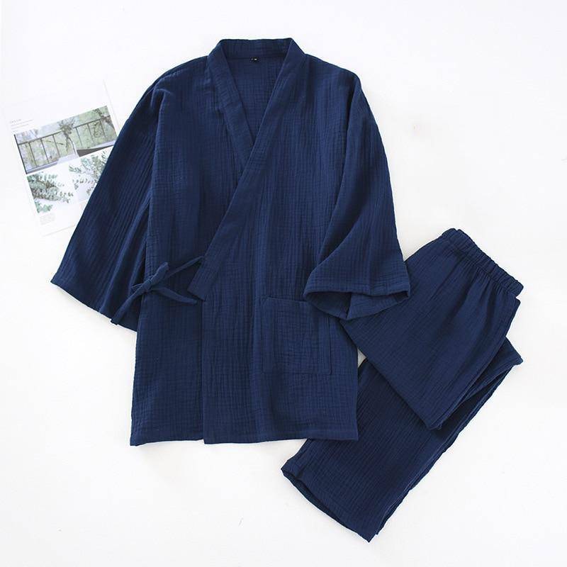 2025 Japanisches Kimono-Set, 100 % Baumwolle, Pyjama, zweiteilig, Yukata, lockerer Schweißanzug für Herren, Home-Service-Set M von Joom DACH