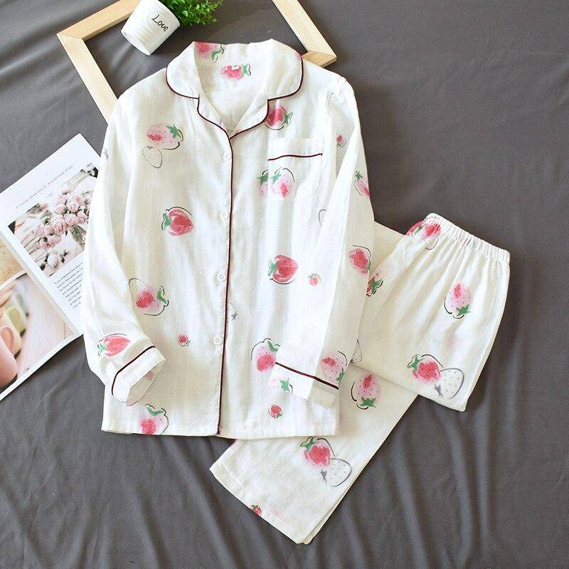 2025 Kimono Femme Maple Leaf Pyjama Sets Frauen 100% Gaze Baumwolle Langarm Casual Nachtwäsche Frauen Pyjamas XL von Joom DACH