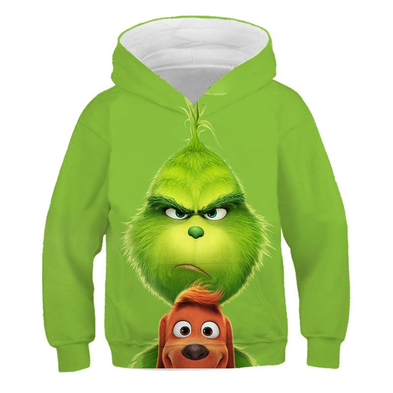2025 Kinder Weihnachten Grin-Chi Hoodie Kleidung Jungen Mädchen Mode Kapuzenpullover Langarm Oberteil Übergroße Streetwear Vintage Mantel mit Mütze 11-12 Years von Joom DACH