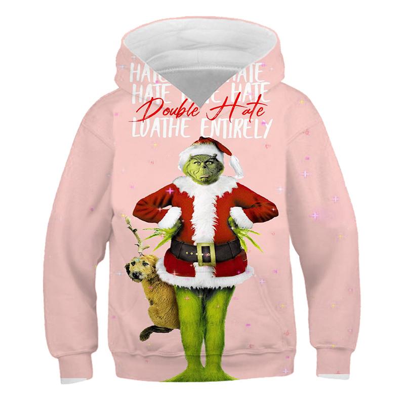 2025 Kinder Weihnachten Grin-Chi Hoodie Kleidung Jungen Mädchen Mode Kapuzenpullover Langarm Oberteil Übergroße Streetwear Vintage Mantel mit Mütze 11-12 Years von Joom DACH