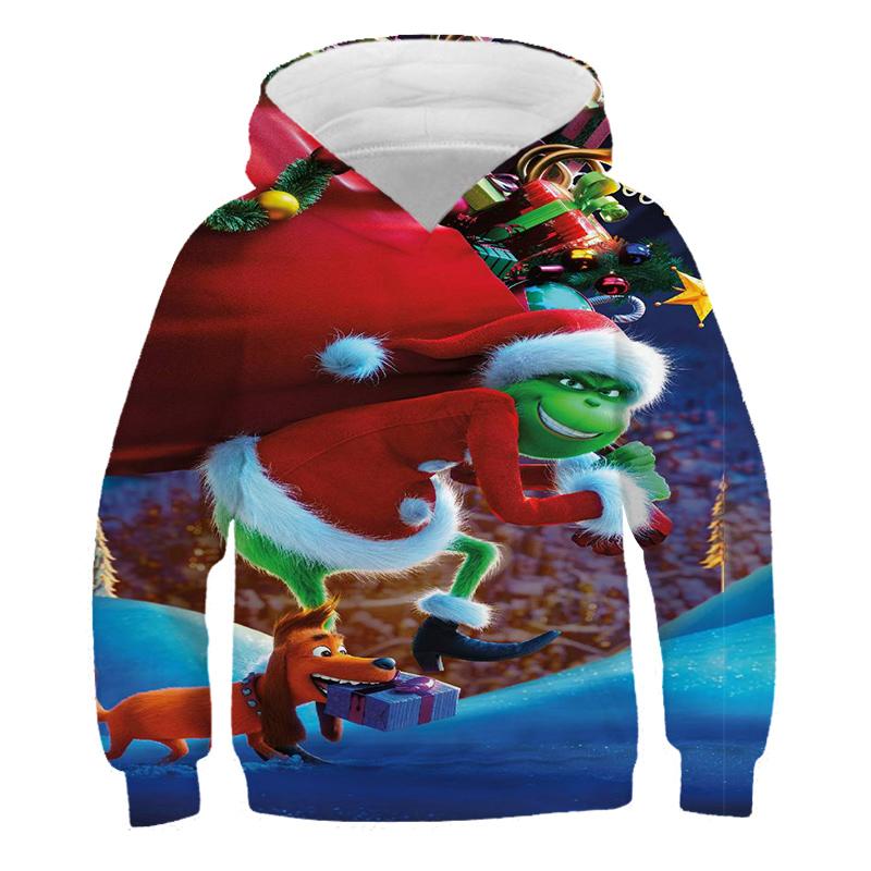 2025 Kinder Weihnachten Grin-Chi Hoodie Kleidung Jungen Mädchen Mode Kapuzenpullover Langarm Oberteil Übergroße Streetwear Vintage Mantel mit Mütze 3-4 Years von Joom DACH