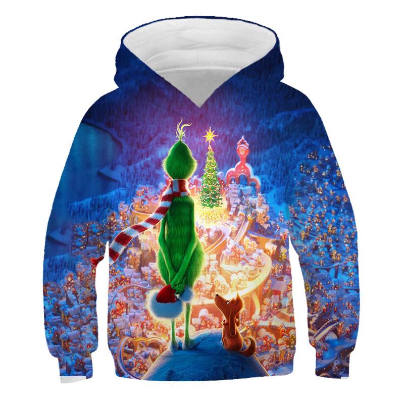 2025 Kinder Weihnachten Grin-Chi Hoodie Kleidung Jungen Mädchen Mode Kapuzenpullover Langarm Oberteil Übergroße Streetwear Vintage Mantel mit Mütze 7-8 Years von Joom DACH